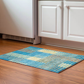 Piper Looms Mayfield Stripes AMF954 Teal Machine Washable Area Rug Scatter Lifestyle Image Feature