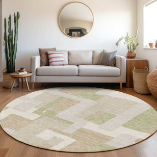 Piper Looms Mayfield Geometric AMF955 Beige Machine Washable Area Rug Round Lifestyle Image Feature