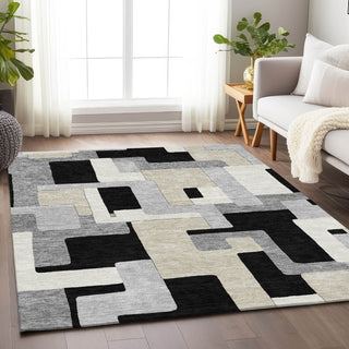 Piper Looms Mayfield Geometric AMF955 Black Machine Washable Area Rug Lifestyle Image Feature