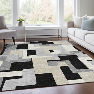 Piper Looms Mayfield Geometric AMF955 Black Machine Washable Area Rug Lifestyle Image Feature