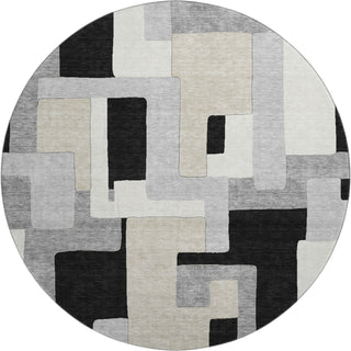 Piper Looms Mayfield Geometric AMF955 Black Machine Washable Area Rug Round Main Image