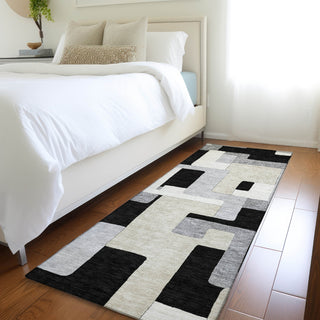 Piper Looms Mayfield Geometric AMF955 Black Machine Washable Area Rug Runner Lifestyle Image Feature