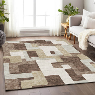 Piper Looms Mayfield Geometric AMF955 Brown Machine Washable Area Rug Lifestyle Image Feature
