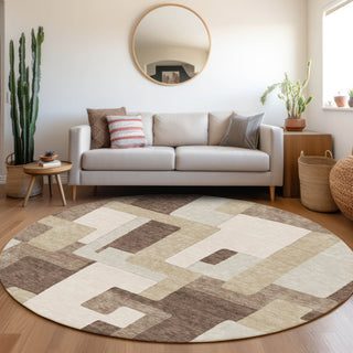 Piper Looms Mayfield Geometric AMF955 Brown Machine Washable Area Rug Round Lifestyle Image Feature