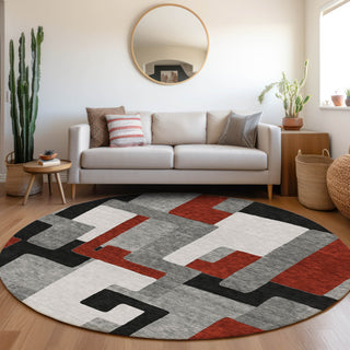 Piper Looms Mayfield Geometric AMF955 Gray Machine Washable Area Rug Round Lifestyle Image Feature
