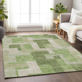 Piper Looms Mayfield Geometric AMF955 Green Machine Washable Area Rug Lifestyle Image Feature