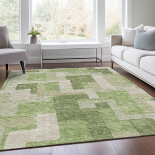 Piper Looms Mayfield Geometric AMF955 Green Machine Washable Area Rug Lifestyle Image Feature