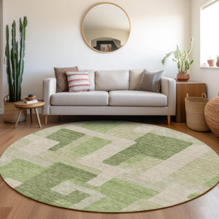 Piper Looms Mayfield Geometric AMF955 Green Machine Washable Area Rug Round Lifestyle Image Feature