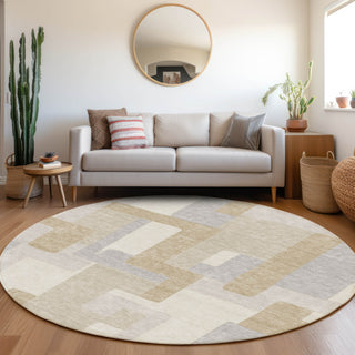 Piper Looms Mayfield Geometric AMF955 Ivory Machine Washable Area Rug Round Lifestyle Image Feature
