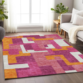 Piper Looms Mayfield Geometric AMF955 Pink Machine Washable Area Rug Lifestyle Image Feature