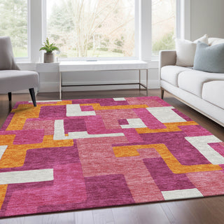 Piper Looms Mayfield Geometric AMF955 Pink Machine Washable Area Rug Lifestyle Image Feature