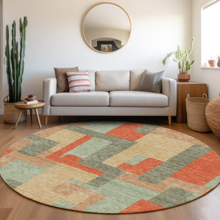 Piper Looms Mayfield Geometric AMF955 Sage Machine Washable Area Rug Round Lifestyle Image Feature