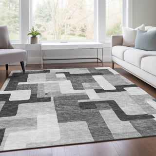 Piper Looms Mayfield Geometric AMF955 Silver Machine Washable Area Rug Lifestyle Image Feature