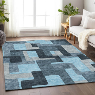 Piper Looms Mayfield Geometric AMF955 Sky Machine Washable Area Rug Lifestyle Image Feature