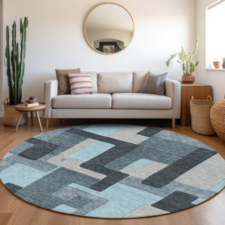 Piper Looms Mayfield Geometric AMF955 Sky Machine Washable Area Rug Round Lifestyle Image Feature