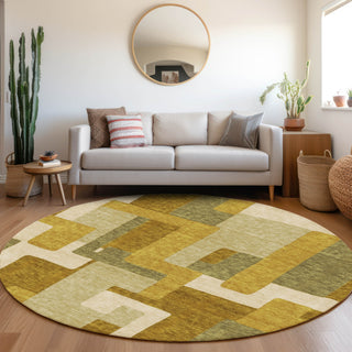 Piper Looms Mayfield Geometric AMF955 Wheat Machine Washable Area Rug Round Lifestyle Image Feature