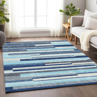 Piper Looms Mayfield Stripes AMF956 Blue Machine Washable Area Rug Lifestyle Image Feature