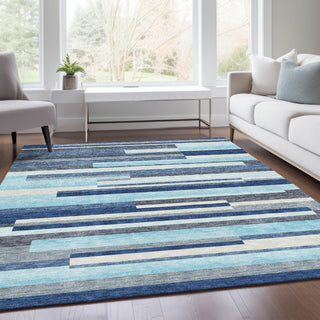 Piper Looms Mayfield Stripes AMF956 Blue Machine Washable Area Rug Lifestyle Image Feature