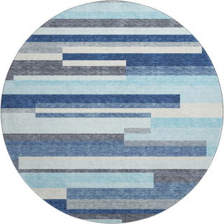 Piper Looms Mayfield Stripes AMF956 Blue Machine Washable Area Rug Round Main Image