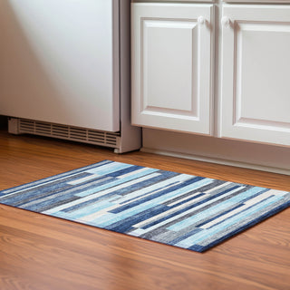 Piper Looms Mayfield Stripes AMF956 Blue Machine Washable Area Rug Scatter Lifestyle Image Feature