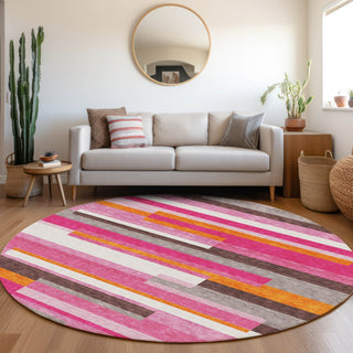 Piper Looms Mayfield Stripes AMF956 Blush Machine Washable Area Rug Round Lifestyle Image Feature