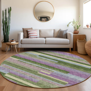 Piper Looms Mayfield Stripes AMF956 Cactus Machine Washable Area Rug Round Lifestyle Image Feature