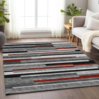 Piper Looms Mayfield Stripes AMF956 Gray Machine Washable Area Rug Lifestyle Image Feature