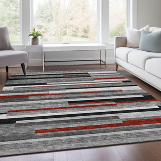 Piper Looms Mayfield Stripes AMF956 Gray Machine Washable Area Rug Lifestyle Image Feature