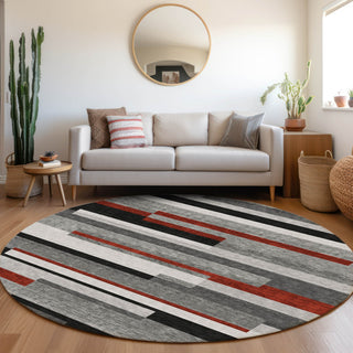 Piper Looms Mayfield Stripes AMF956 Gray Machine Washable Area Rug Round Lifestyle Image Feature
