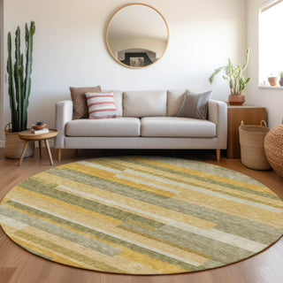Piper Looms Mayfield Stripes AMF956 Honey Machine Washable Area Rug Round Lifestyle Image Feature