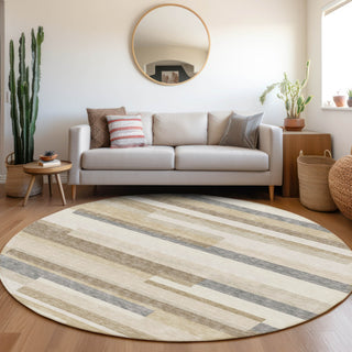 Piper Looms Mayfield Stripes AMF956 Ivory Machine Washable Area Rug Round Lifestyle Image Feature