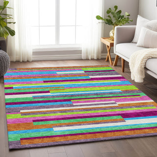 Piper Looms Mayfield Stripes AMF956 Lavender Machine Washable Area Rug Lifestyle Image Feature