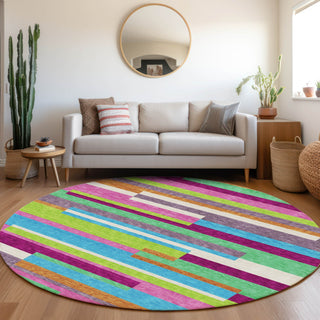 Piper Looms Mayfield Stripes AMF956 Lavender Machine Washable Area Rug Round Lifestyle Image Feature