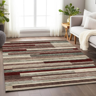 Piper Looms Mayfield Stripes AMF956 Merlot Machine Washable Area Rug Lifestyle Image Feature