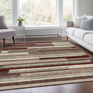 Piper Looms Mayfield Stripes AMF956 Merlot Machine Washable Area Rug Lifestyle Image Feature