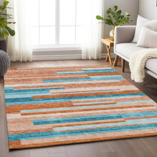 Piper Looms Mayfield Stripes AMF956 Orange Machine Washable Area Rug Lifestyle Image Feature
