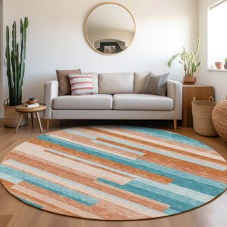 Piper Looms Mayfield Stripes AMF956 Orange Machine Washable Area Rug Round Lifestyle Image Feature