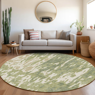 Piper Looms Mayfield Abstract AMF957 Aloe Machine Washable Area Rug Round Lifestyle Image Feature