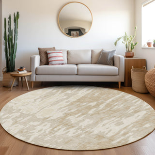 Piper Looms Mayfield Abstract AMF957 Beige Machine Washable Area Rug Round Lifestyle Image Feature