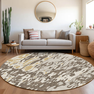 Piper Looms Mayfield Abstract AMF957 Brown Machine Washable Area Rug Round Lifestyle Image Feature