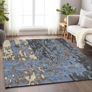 Piper Looms Mayfield Abstract AMF957 Denim Machine Washable Area Rug Lifestyle Image Feature
