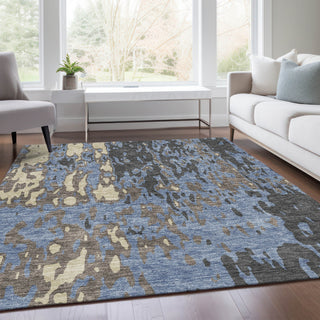 Piper Looms Mayfield Abstract AMF957 Denim Machine Washable Area Rug Lifestyle Image Feature