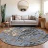 Piper Looms Mayfield Abstract AMF957 Denim Machine Washable Area Rug Round Lifestyle Image Feature
