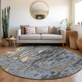 Piper Looms Mayfield Abstract AMF957 Denim Machine Washable Area Rug Round Lifestyle Image Feature