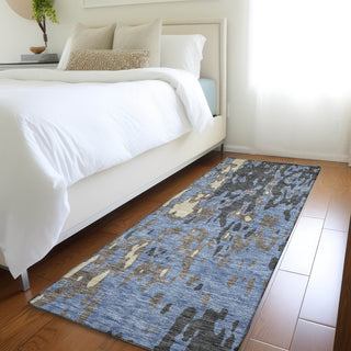 Piper Looms Mayfield Abstract AMF957 Denim Machine Washable Area Rug Runner Lifestyle Image Feature