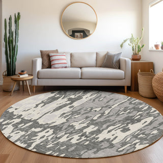 Piper Looms Mayfield Abstract AMF957 Gray Machine Washable Area Rug Round Lifestyle Image Feature
