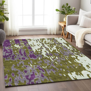 Piper Looms Mayfield Abstract AMF957 Olive Machine Washable Area Rug Lifestyle Image Feature