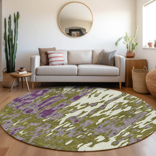 Piper Looms Mayfield Abstract AMF957 Olive Machine Washable Area Rug Round Lifestyle Image Feature