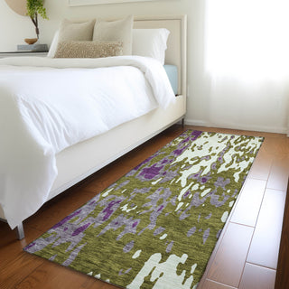 Piper Looms Mayfield Abstract AMF957 Olive Machine Washable Area Rug Runner Lifestyle Image Feature