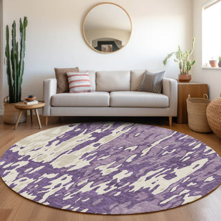 Piper Looms Mayfield Abstract AMF957 Purple Machine Washable Area Rug Round Lifestyle Image Feature